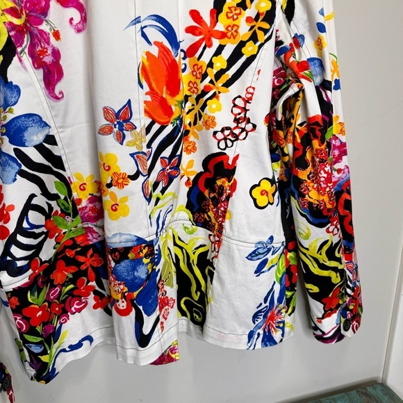 Chico's White Floral Colourful Jacket Size XL Feminine - Picture 10 of 10